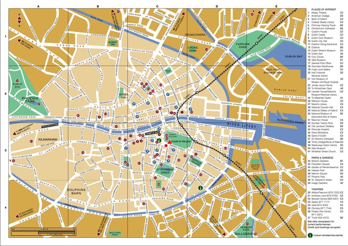 kaart van het centrum van Dublin