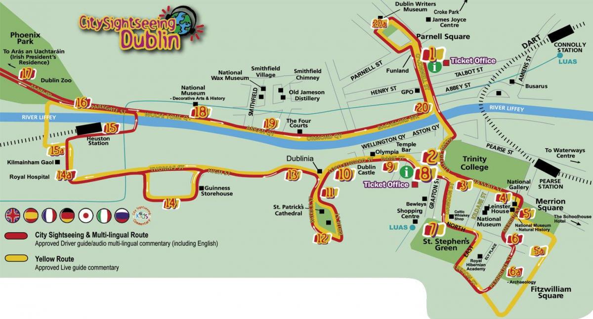 Dublin Hop-on-hop-off route kaart